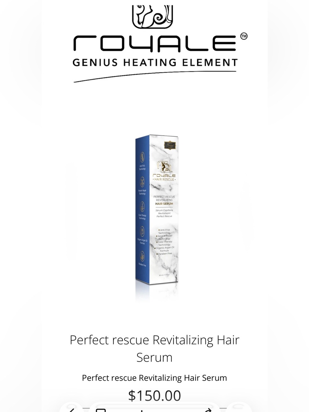 Royale Perfect Rescue Revitalizing Hair Serum — Blue & White